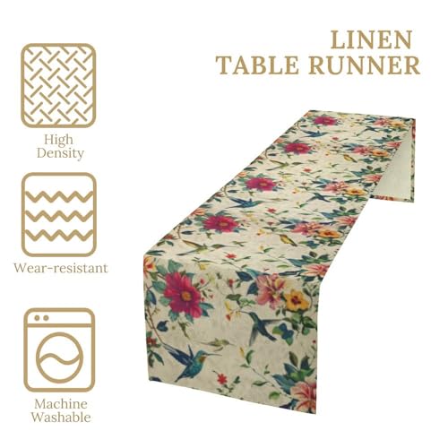 Summer Bird Floral Table Runner,Spring Birds Table Runner Burlap Table Decoration for Seasonal Home Kitchen Dining Dinner Indoor Holiday Farmhouse Decor 13x36 Inch - color: Bird_7, size: 13x36inch