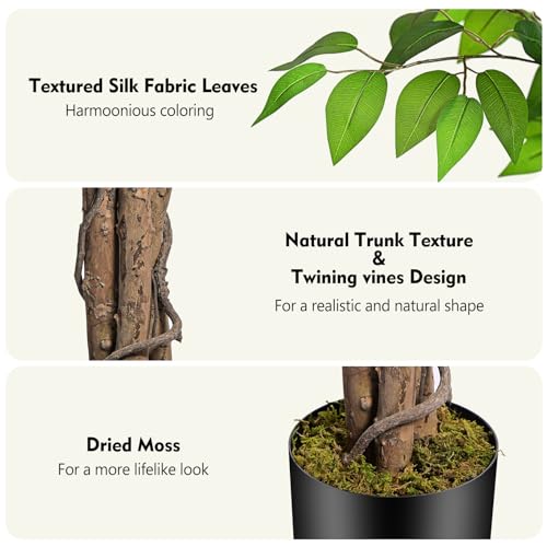 4ft Ficus Artificial Trees with Natural Curved Trunks, 48" Tall Lush Faux Tree for Home Decor Indoor, Green Lifelike Fake Ficus Tree Artificial Plants - size: 4ft