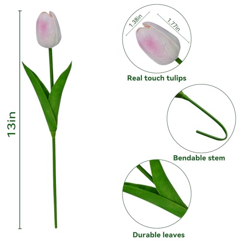 20pcs Pink Tulips Artificial Flowers 13 Inch PU Fake Flowers Fake Tulips for Mother's Day Easter in Home Kitchen Wedding Dining Table Decorations - color: B-Pink