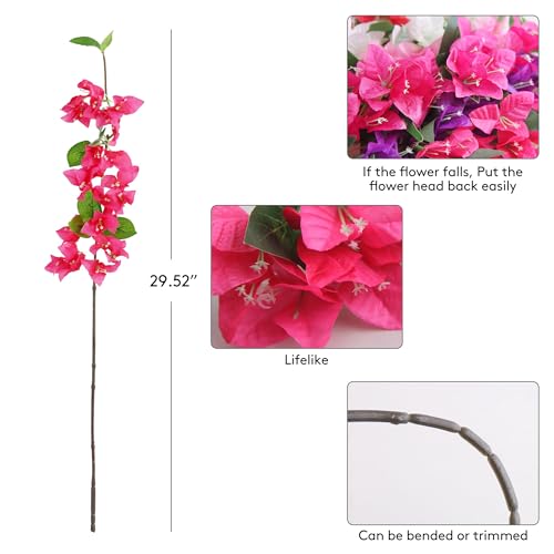 HCTCPALS Artificial Flowers for Outdoors 10 Pcs Bougainvillea Plant Realistic Silk Fake Flowers for UV Resistant Faux Plants Outdoor Indoor Outside Front Porch Hanging Planter Decoration-30” Rose Red - color: Bougainvillea Rose-red