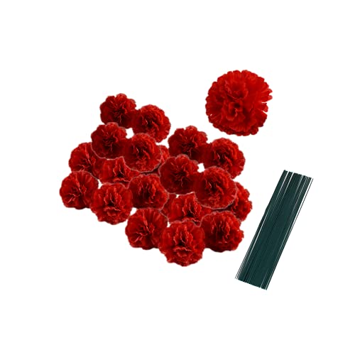 Rikyo 50 Artificial Silk Carnation Flower Head with Stems Set,Vase Fillers, for Home Bridal Wedding Party Birthday Cake Ornaments,Handmade Wrist Corsage,3" Multiple Petals Heads with 8" Stems (Red) - color: Red