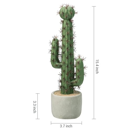 MyGift 16 Inch Artificial Fake Cactus Saguaro Plant in Cement Planter Pot, Southwest Decor Indoor Faux House Plant