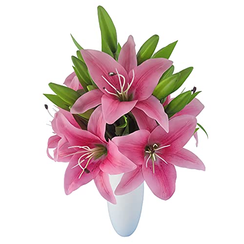 7 Pcs Artificial Lily Flowers Artificial Lilies Flowers for Home Wedding Bouquets Home Hotel Party Decor Graves Arrangement (Red) - color: Red