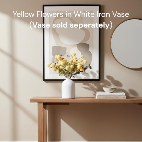 RyddeligHome Yellow Flowers Artificial 10 Long Stems Kiku Flower with Eucalyptus, Spring Flowers Decor, Mustard Yellow Decor, Flores Amarillas Artificiales para Decoracion, Faux Summer Floral Stems - color: Yellow