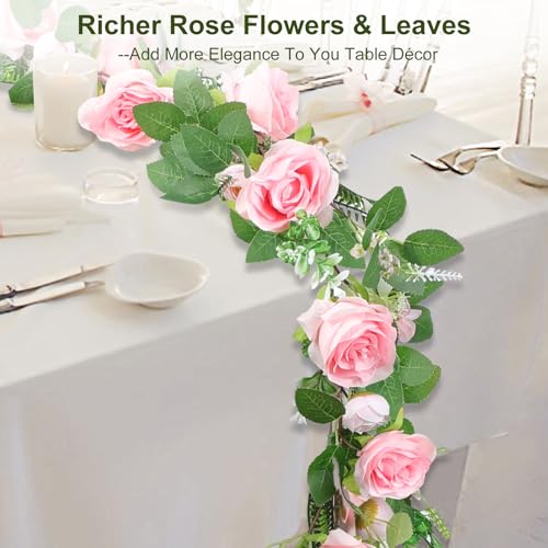 Naidiler Full Pink Flower Garland, 6.2FT Artificial Rose Floral Vine Pretty Spring Pink Flower Garland for Wedding Arch Decor Home Backdrop Wall Table Centerpiece Valentines Decoration - color: Pink Green