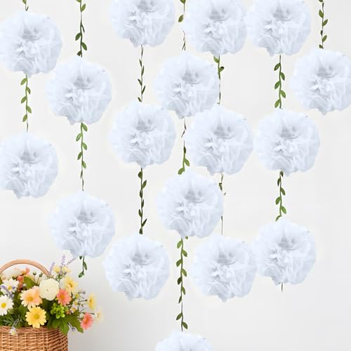 White Flower Garland for Backdrop - 2 Pcs Artificial Paper Floral Garlands for Wedding Home Decor, 8.2 Ft Hanging Fake Flower Vines for Room Wall Table Garden Decoration Aesthetic - color: White