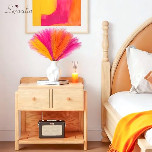 Serwalin 60PCS Pampas Grass Home Decor, 17.7Inch Hot Pink＆Orange＆Yellow Faux Pampas Grass Bulk Vase Filler Flower Arrangement for Home Wedding Decor - color: K Hot Pink＆orange＆yellow