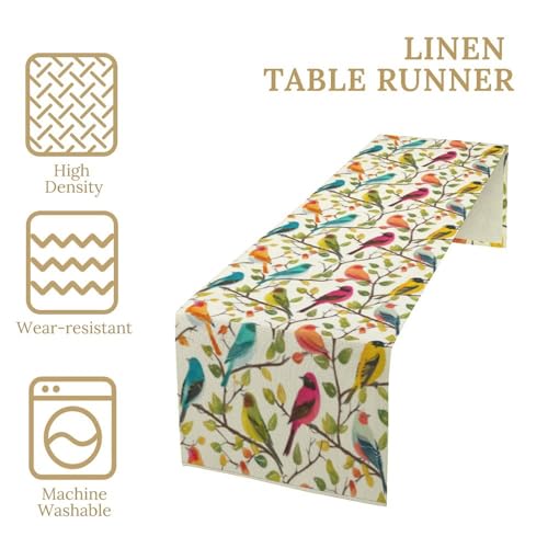 Spring Bird Floral Table Runner,Birds Table Runner Burlap Table Decoration for Seasonal Home Kitchen Dining Dinner Indoor Holiday Farmhouse Decor 13x36 Inch - color: Bird_13, size: 13x36inch