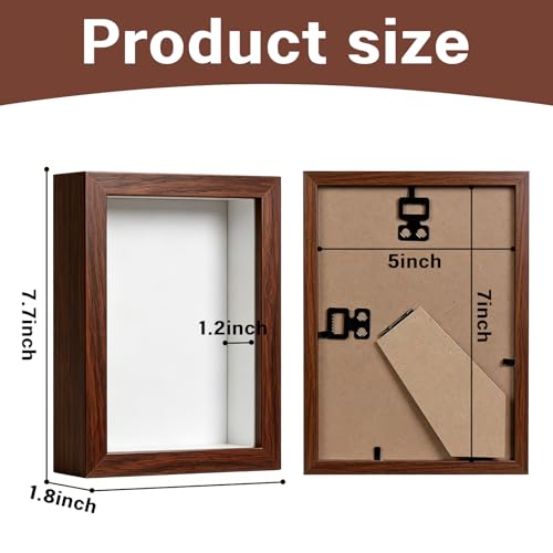 5x7 Shadow Box -2Pack Walnut Color Wooden Deep Picture Frame with Shatter-Resistant Panel for Wall Decor | 3D Display Case for Flowers, Photos and Crafts | Easy to Open & Ready to Hang Gift Idea - color: Walnut Color, size: 2Pcs 5x7in