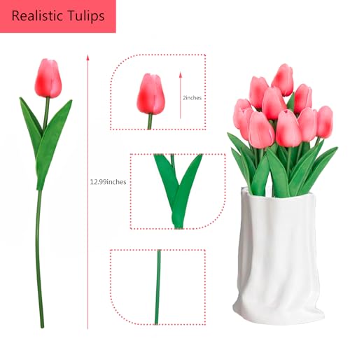 Pink Flowers Fake Tulips Artificial Flowers, 13 Inch Real Touch Tulip PU Flowers for Decoration, DIY Vase, Mother's Day Easter Valentines Gifts 10 Pcs - color: Pink2