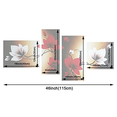 Wieco Art Full Bloom in Spring Red Flowers 100% Hand-painted 4 panels Flower Oil Paintings on Canvas Wall Art for Wall Decor Oil Painting on Canvas