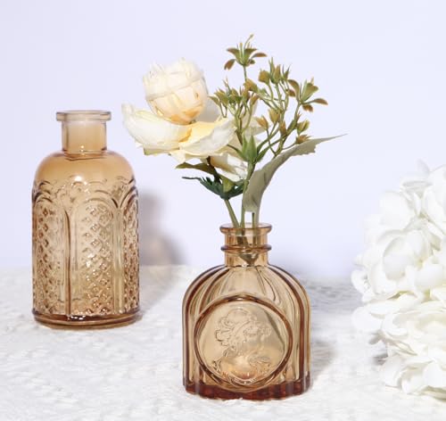 18pcs Amber Glass Bud Vase Set, Gold Small Flower Vases for Centerpieces in Bulk, Mini Vintage Vase for Home, Wedding, Table Decor - color: Amber, size: 18pcs