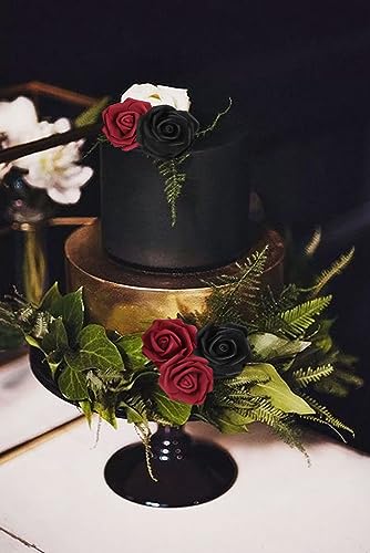 100pcs Burgundy Artificial Rose Flower Heads, 3inch Black Foam Roses Bulk Stemless Fake Flower Heads for DIY Crafts,Cake Decoration Wedding,Baby Shower Flower Centerpieces(Black,Burgundy) - color: Black&burgundy