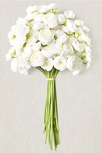 Waipfaru Ranunculus Artificial Flowers, 18Pcs 14In Fake Peonies Artificial Flowers, White Faux Flower for Vase Silk Flower Real Touch Faux Peony Bulk for DIY Wedding Bouquet Home Bridal Shower Decor - color: White, size: 18Pcs