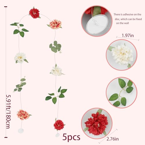CITYES 5 Pcs Flower Garland for Backdrop Artificial Hanging Wildflower Garland Floral Vines 29.5 ft Faux Silk Flowers Vines Decorations for Home Garden Spring Summer Wedding Party Arch Wall Fall Decor - color: 5 Pcs-29.5 Ft