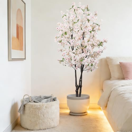 BINCUE Artificial White Cherry Blossom Tree Fake Tree Cherry Blossom Decor Fake Flowers Faux Flowering Tree White Flowers Floral Artificial Plants for Indoors Outdoors Room Home Decor Gift 5.74FT - color: White-08ap