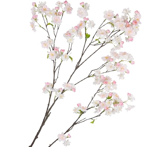 CISDUEO Cherry Blossom Branches Long Stem Artificial Flowers for Tall Vase Silk Flower Bulk White and Pink Plum Blossom Flowers for Indoor Home Decor Bedroom Floral Arrangement Table Centerpieces - color: White and Pink
