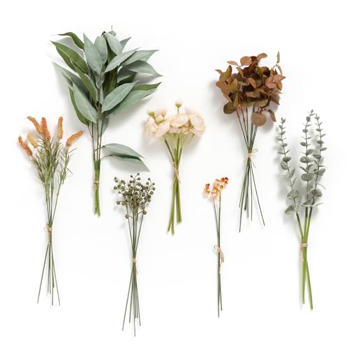 Ling's moment Artificial Greenery Stems Box Set, 33pcs with 7 Kinds of Faux Greenery Picks for DIY Bridal Bouquets Wedding Floral Arrangement Table Centerpieces, Amber & Green - color: Or-amber & Green