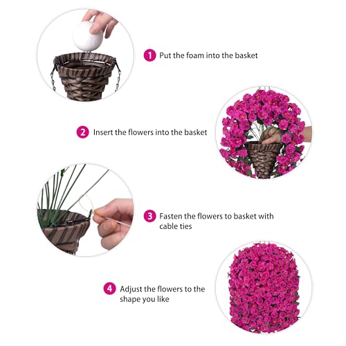 HyeFlora Artificial Fake Hanging Flowers Plants Baskets for Outdoor Outside Decoration, Faux Silk UV Resistant Realistic Fuchsia Morning Glory Planter for Home Porch Patio Balcony Garden Yard - color: Fuchsia Morning Glory