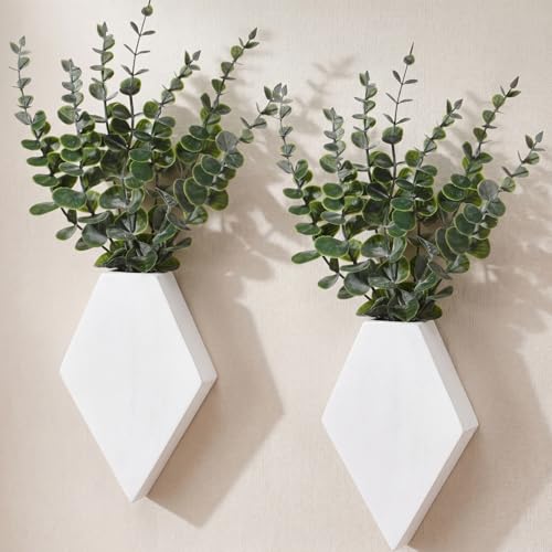 Chunful 2 Pcs Wooden Wall Planter Decor Hanging Fake Plants Greenery Flowers Holder Vase Boxes for Wall Bohemian Farmhouse Room Kitchen Office Indoor Decoration(White,7.1 x 4.7 x 1.2 Inches) - color: White, size: 7.1 x 4.7 x 1.2 inches