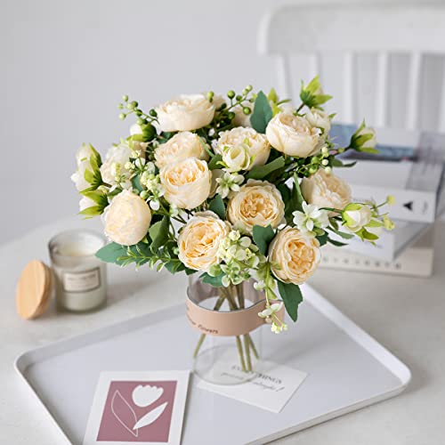 Floweroyal 4 Bunches Peony Artificial Flowers Champagne Flowers Silk Peonies Bouquets for Wedding Party Table Centerpieces Floral Arrangement Home Kitchen Decor. - color: Champagne-4pcs