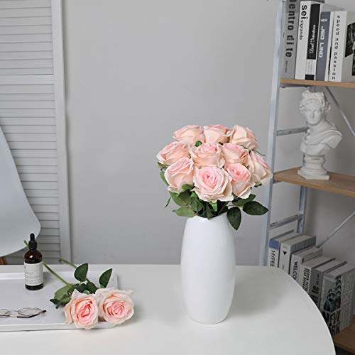 Nubry Artificial Silk Rose Flower Bouquet Lifelike Fake Rose for Wedding Home Party Decoration Event Gift 10pcs (Light Pink) - color: Light Pink
