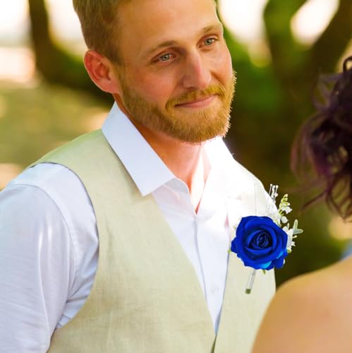 Royal Blue White Corsage and Boutonniere Set for Wedding Prom, Artificial Rose Flower Wrist Corsage Bracelets, Homecoming Corsage Wristlet, Boutonniere for Men Wedding Suit Decorations
