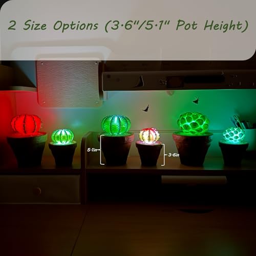 bellacat Fake Succulents with Warm White & Color Changing Lights, 7.7in Lifelike Artificial Succulent Plants, Faux Succulents Light Up Plants for Desk Shelf Living Room Bedroom Decor, Set of 3 Shape - color: Succulent C-5.1in Pot
