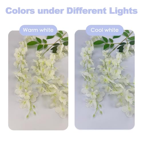 BIRDDIE 48 Pcs of Wisteria Hanging Flowers, 3.75 Ft Fake Flower Strings, Artificial Wisteria Flowers Hanging Garland for Backdrop, Wedding, Ceremony, Garden and Home Wall Decoration(White) - color: White, size: 48 pcs