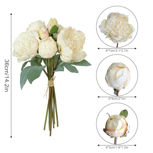 TOCHGREEN Artificial Peonies Silk Flowers 2 Bouquets Vintage Fake Peonies 14pcs Heads Faux Peony Flowers with Stems for Home Wedding Table Decoration Bridal Bouquet Floral Arrangement (White, 2PCS) - color: White