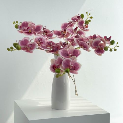 5 Fake Orchid in 17 Inches with Real Touch Flowers and Flexible Stems, Artificial Orchids That Look Real Arrange for Wedding Bouquets Home Office Indoor Decorations (Pinkish Purple) - color: Pinkish Purple