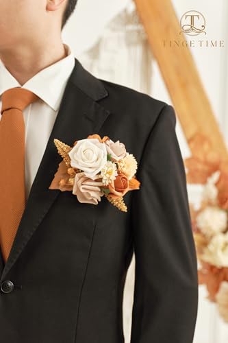 TINGE TIME Single Pocket Boutonniere for Man Groom, Best Man Boutonniere for Wedding, Prom, Homecoming, Anniversary, Graduation, Christmas Dinner(BurntOrange) - color: Or&cp