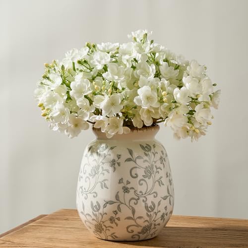 SIDUCAL Ceramic Vintage Pastoral Vase, 7.2 Inch Chinoiserie Floral Vase, Retro Ice Cracked Rustic Farmhouse Vases for Home Decor, Living Room, Bookshelf, Office, Tuscan Decor, Gray Floral - color: 18077-gray Floral