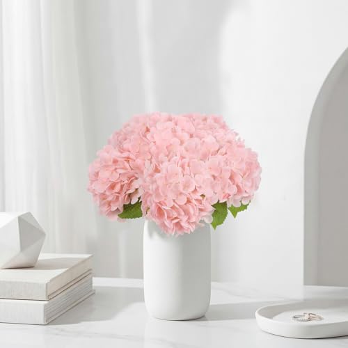 IPOPU 6PCS Real Touch Faux Hydrangea Artificial Flowers Light Pink Hydrangeas with Stems Lifelike Fake Hydrangeas for Home Table Wedding Baby Shower Party Floral Arrangements (Light Pink) - color: Light Pink
