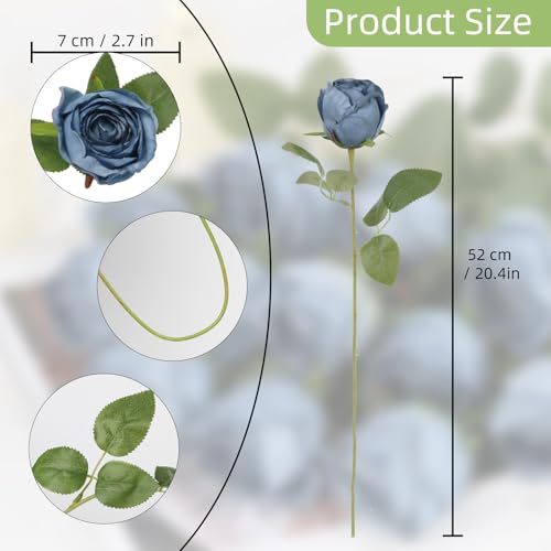 12Pcs Dusty Blue Roses Artificial Flowers 20" Vintage Silk Fake Roses for Vases Realistic Faux Roses Bouquet for Wedding Table Centerpieces Home Decorations DIY Party Arrangements (Dusty Blue) - color: Dusty Blue