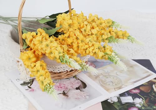 IPOPU 8PCS Snapdragon Artificial Flowers Delphinium Artificial Silk Flowers Long Stem Hyacinth Fake Flowers for Wedding Home Outdoor Party Floral Arrangement Centerpiece Table Decoration (Yellow) - color: Yellow