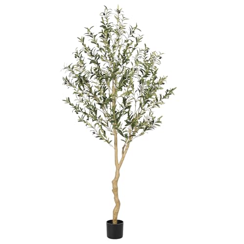 Realead Faux Olive Tree 6ft - Tall Olive Trees Artificial Indoor with Natural Trunk and Lifelike Leaves - Fake Olive Tree with Pot for Modern Home Office Living Room Decor - size: 6ft