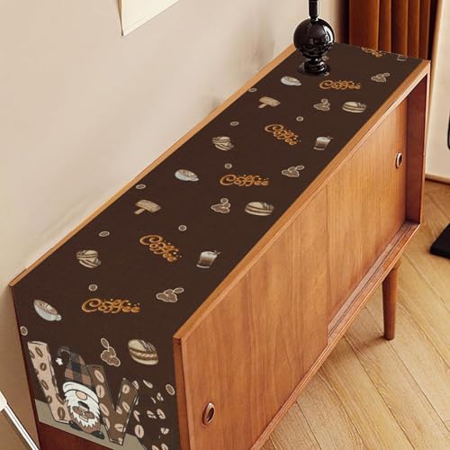 Coffee Theme Table Runner, Rustic Brown Gnome Coffee Theme Bean Cafe Cup Tea Drinks Table Center Decor for Family Outdoor Holiday Party Table Decorations, 13"x36" - color: Coffee-3, size: 13“ X 36"