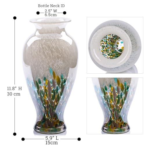 11.8" Tall Blown Green Glass Vase, Colorful Opaque Glass Vase, Unique Design Wide Mouth Art Decoration for Home, Living Room, Dining Table, Pampas Grass Decor (Green) - color: Green