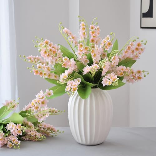 6 Branch Lily of The Valley Artificial Flowers, Lily of The Valley Plastic Flower ，Wind Chime Orchid Outdoor Bridal Wedding Bouquet for Home Garden Party Wedding Decoration (Pink) - color: Pink