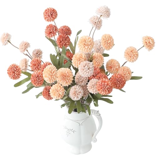 Floroom 9pcs Burnt Orange Peach Mix Faux Silk Mums Artificial Flowers, Bulk Fake Small Mini Chrysanthemums with Stems for DIY Wedding Centerpieces Floral Arrangements Vase Fillers Home Decorations - color: Serene Burnt Orange, size: 9pcs