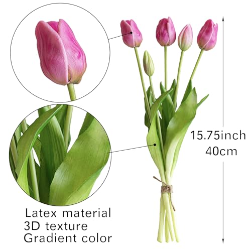 DUYONE 15pcs Artificial Tulips Flowers, Soft Touch Latex Bouquet, Fake Tulips for Office Wedding Party Home Kitchen Garden Decoration - color: 15pcs Peachblow (No Vase)
