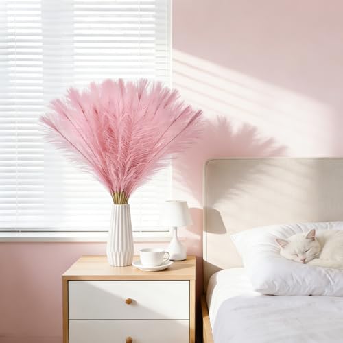 50pcs Light Pink Pampas Grass 21.6 Inch Non-Shedding Faux Pampas for Soft Romantic Home, Dreamy Boho Weddings and Pastel Tone Vase Arrangements - color: Light Pink