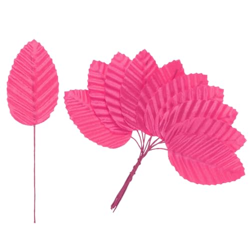 M METERXITY 100-Pack Artificial Silk Leaf, Faux Wire Single Leaves, Fake Flower Leaf with Stem for DIY Bouquet/Wreaths/Wedding/Garland/Party Decorations, Fake Rose Craft Leaves [Rose Red] - color: Rose Red