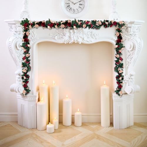 8Pcs 63Ft Burgundy Rose Garland, Fake Flower Vines, Artificial Vine Flowers, Rose Hanging Garland for Party Wedding, Garden, Room Table, Christmas, Backdrop Wall Arch Decor - color: Burgundy-2, size: 8Pcs-63Ft