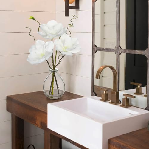 DILATATA Faux Flowers in Vase 14.5" Magnolias Flowers Arrangement with Faux Water Real Touch Flowers for Wedding Table Centerpiece Home Decor, White - color: White-magnolia#2