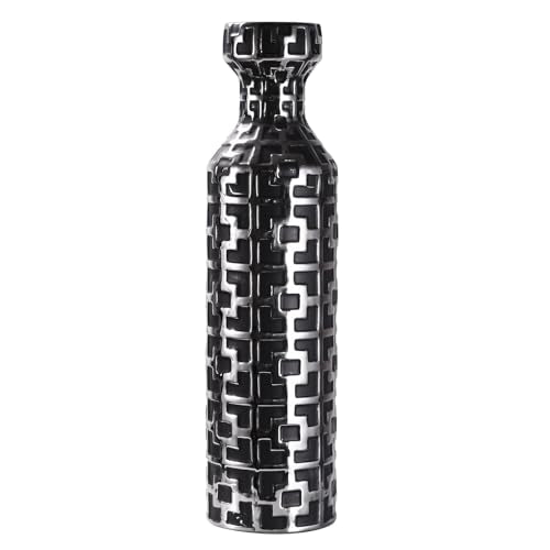 24.4 Inch Tall Floor Vase - Ceramics Black Vases with Silver Geometric Patterns, Large Cylinder Vases, Modern Home Decor for Living Room, Entryway, or Indoor Spaces - color: Black With Silver