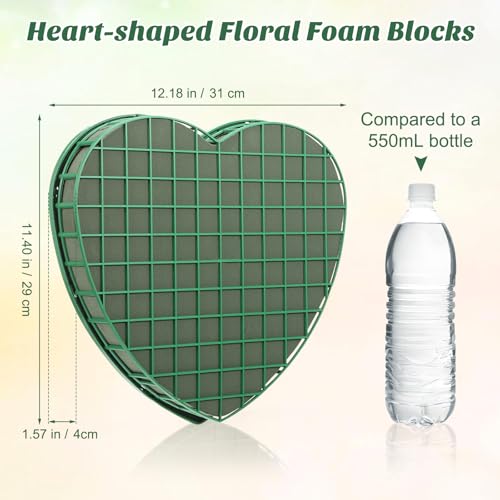 STOBOK Floral Foam Hearts, Heart Shaped Floral Foam Cage with 5 Suction Cups Base for Fresh or Artificial Flowers, Wedding Valentine Centerpieces, DIY Car Decor (Green, 12.2 x 11.4 in) - size: 32X30X3CM