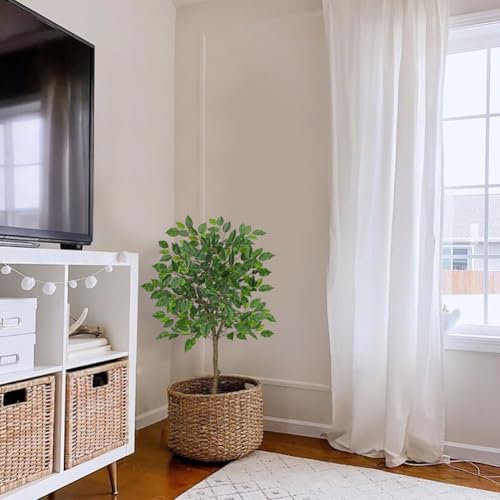 3Ft Ficus Tree Artificial Plants Indoor with Realistic Trunk, Tall Fake Potted Tree Faux Floor Plant, Artificial Tree in Pot for Home Living Room Office Bedroom Corner Decor(Green) - color: Green, size: 3Ft