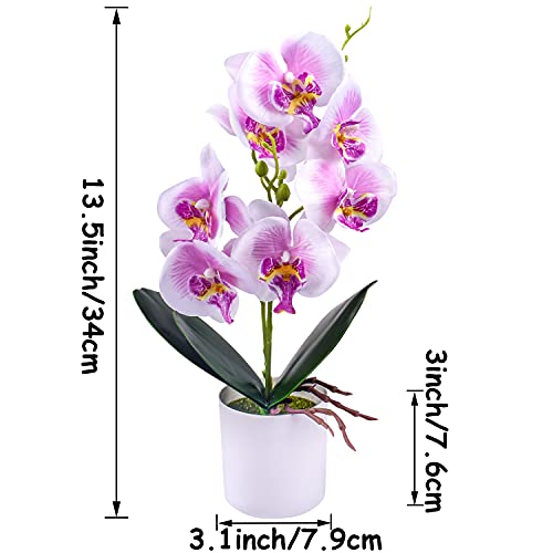 XONOR Artificial Orchid Flowers, 2 Pieces Potted Orchid Flowers with Plastic Vase for Table Centerpiece Home Decor Office Wedding Party Decoration - color: Purple